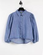 Only Denim Crop Shirt With 3/4 Sleeve In Blue-blues