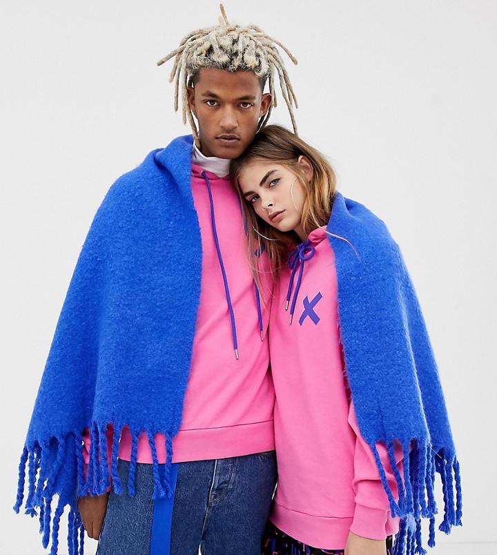 Collusion Unisex Chunky Blanket Scarf In Blue - Blue