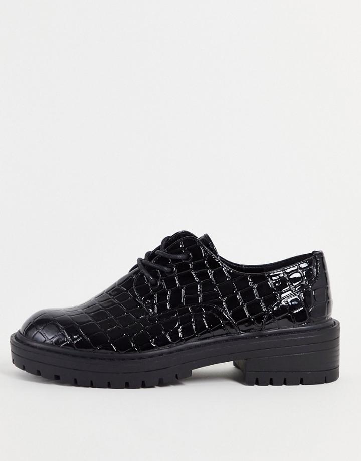Topshop Leon Lace Up Shoe In Black Croc