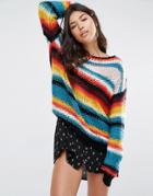 Billabong Oversized Sweater In Slouchy Knit Rainbow Stripe - Multi