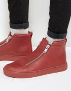 Asos Zip Sneakers In Red With Chunky Sole - Red