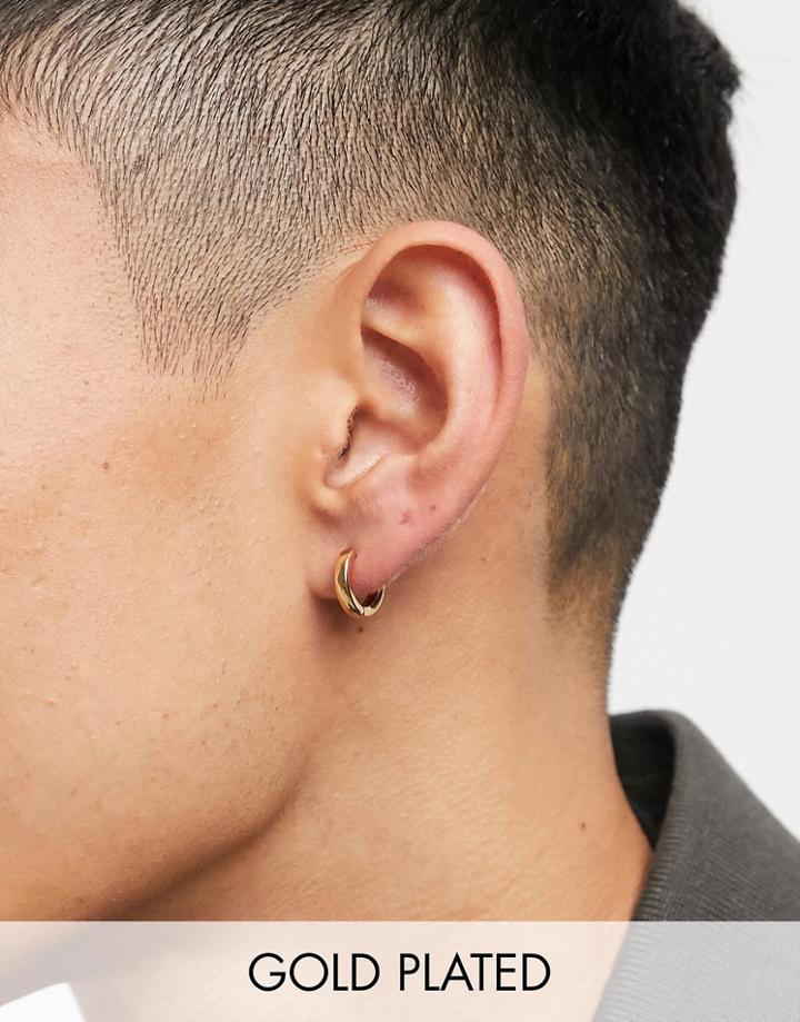Asos Design 9mm Hoop Earrings In 14k Gold Plate