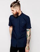 Farah Poplin Shirt Slim Fit Short Sleeves - Navy