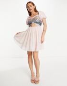 Maya Mini Prom Dress With Embellishment In Pale Pink