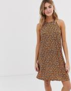 Only Floral High Neck Dress - Brown