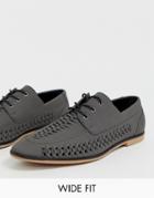 Asos Design Wide Fit Lace Up Shoes In Woven Gray Faux Leather