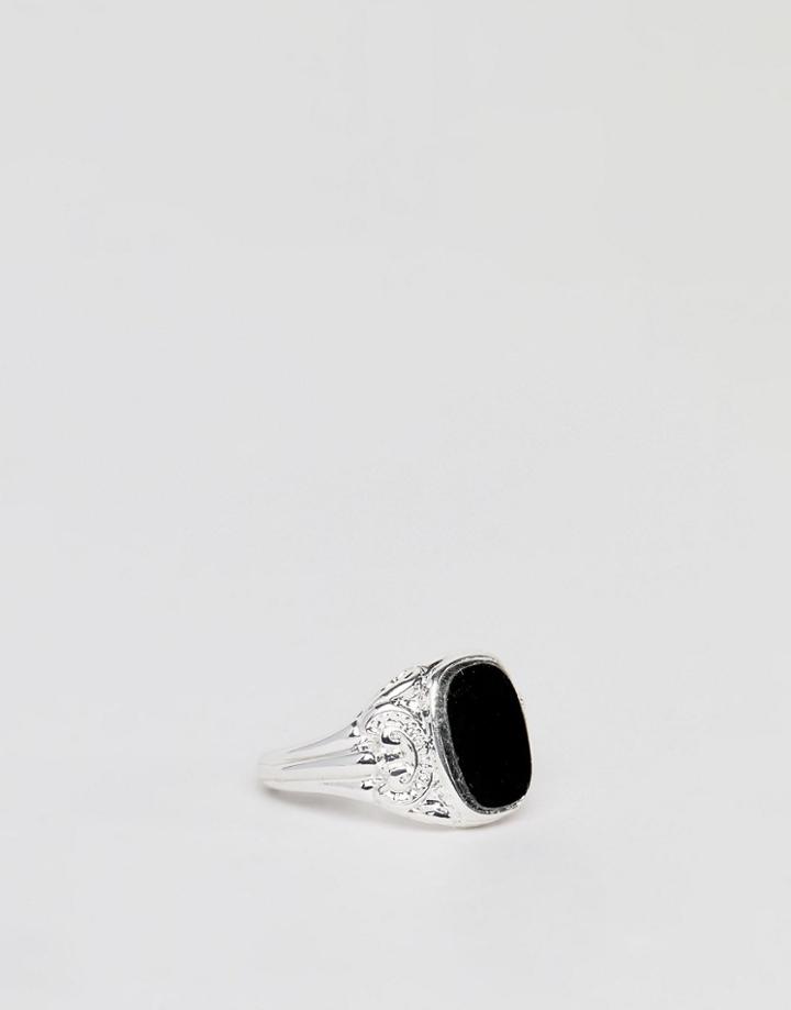 Chained & Able Square Onyx Ring In Silver - Silver
