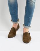 Asos Loafers In Khaki Suede - Green