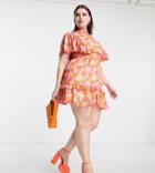 Twisted Wunder Plus Short Sleeve Mini Dress In Happy Floral Print-pink