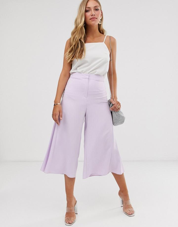 Asos Design Fluted Hem Culottes In Lilac - Purple