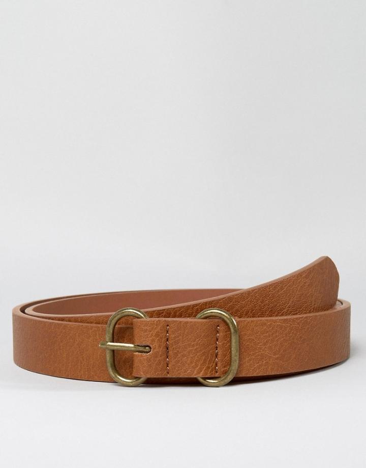 Asos Skinny Tan Belt With Circular Buckle & Keeper - Tan