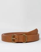 Asos Skinny Tan Belt With Circular Buckle & Keeper - Tan
