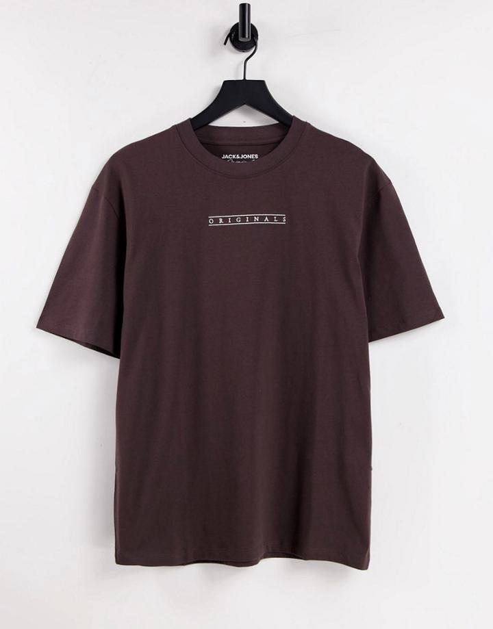 Jack & Jones Originals Relaxed Fit T-shirt With Back Print In Brown