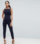 Vesper Square Neck Lace Tailored Jumpsuit With Tie Back - Navy
