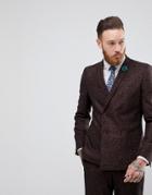 Asos Skinny Double Breasted Suit Jacket In Wine Flecked Wool Blend - Red