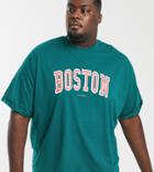Asos Design Plus Oversized T-shirt With City Print And Roll Sleeve In Green - Green