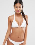 Moschino Triangle Ruffle Bikini Top With Logo Hardwear - Bianco 1