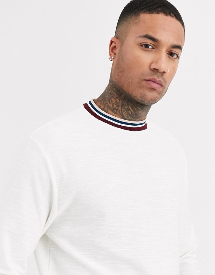 Asos Design Relaxed Long Sleeve T-shirt With Contrast Tipping In Interest Fabric-beige