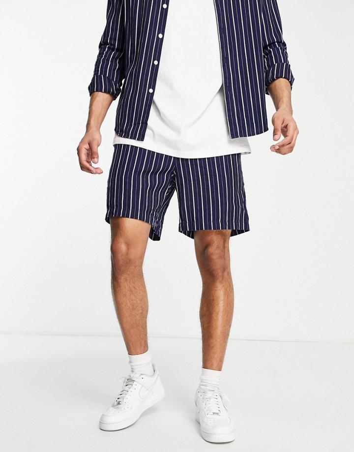 Farah Redwald Stripe Woven Shorts In Navy
