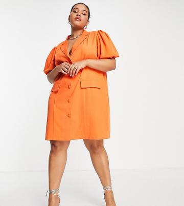 Lola May Plus Puff Sleeve Tailored Dress In Orange