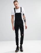 Dr Denim Ira Skinny Ripped Dungaree Jeans In Black - Black