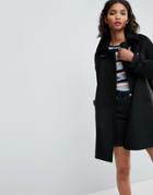 Asos Oversized Coat With Buckle Funnel Neck - Black