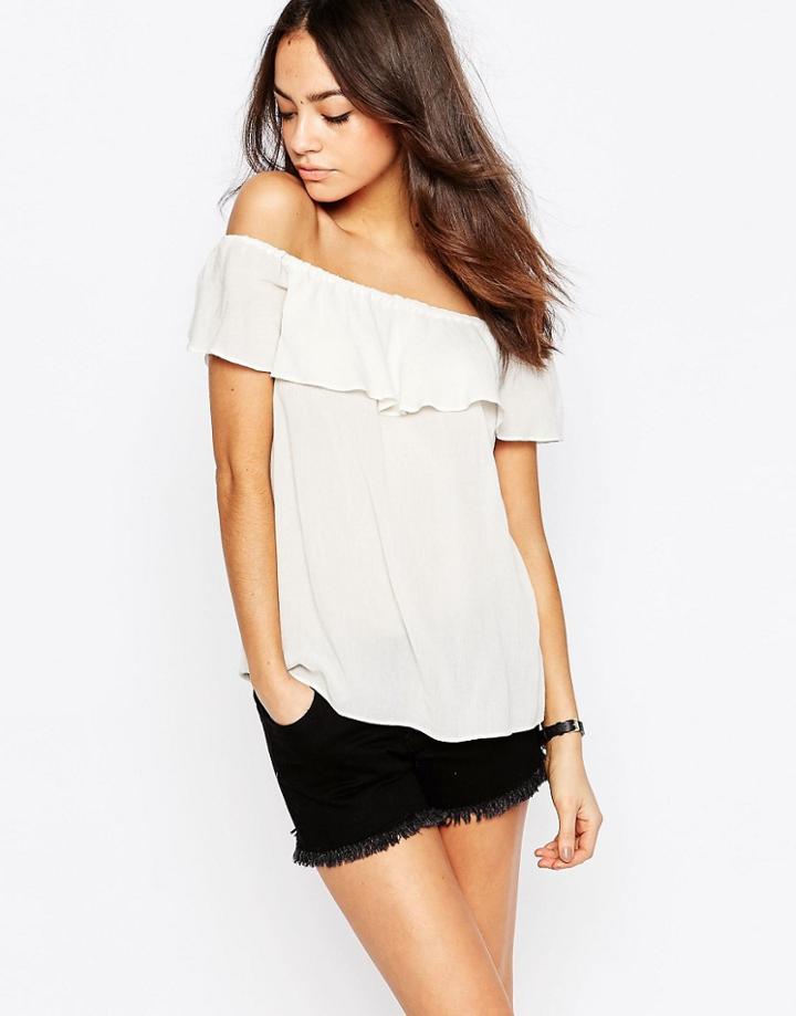 J.d.y Off The Shoulder Frill Top Co-ord - Cloud Dancer