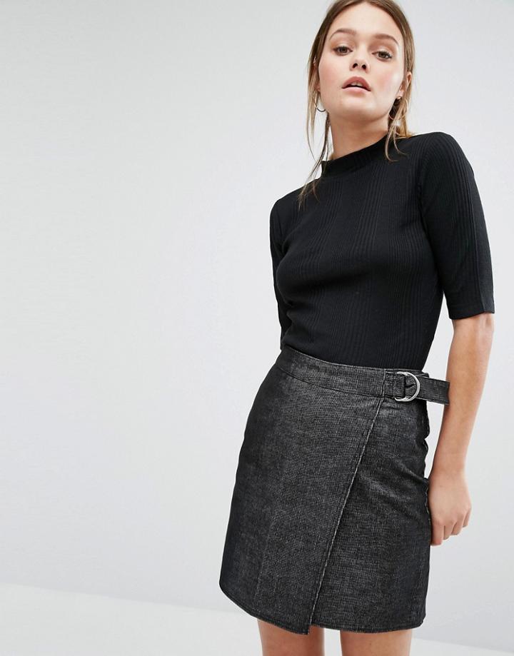 New Look Rib Half Sleeve Turtleneck Top - Black