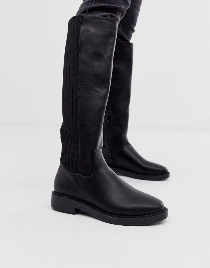 Asos Design Capital Chunky Knee High Boots In Black Knit - Black