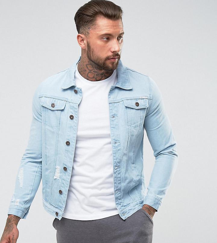 Liquor N Poker Light Blue Wash Denim Jacket - Blue