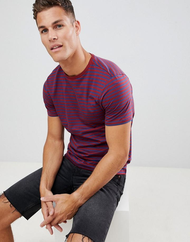 New Look T-shirt With Stripe In Burgundy - Red