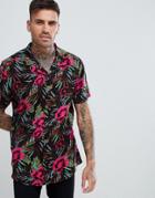 Urban Threads Floral Print Revere Collar Shirt - Black