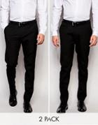 Asos 2 Pack Skinny Smart Pants In Black - Black