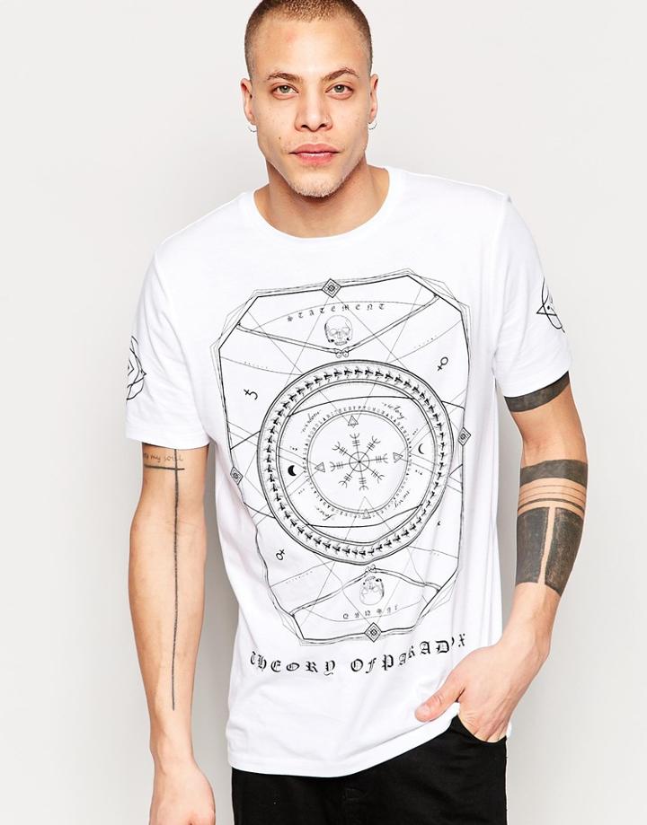 Asos Longline T-shirt With Theory Of Paradox Print - White