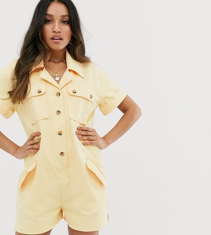 Asos Design Petite Denim Romper Romper - White