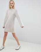 Asos Design Knitted Mini Dress In Fluffy Yarn - Beige