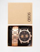Asos Interchangeable Watch In Black With Rose Gold Bracelet - Black