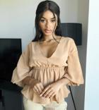 Asos Design Petite Kimono Top With Draw String Waist In Camel-pink