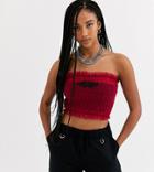 One Above Another Ruched Crop Bandeau Top With Scorpion Embroidery-red