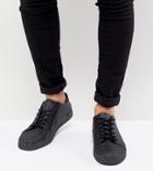 Asos Wide Fit Lace Up Sneakers In Black With Toe Cap - Black
