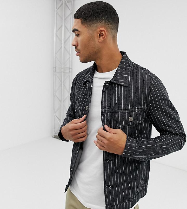 Mauvais Denim Jacket In Black Pinstripe - Black