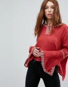 Oeuvre Flare Sleeve Top - Red