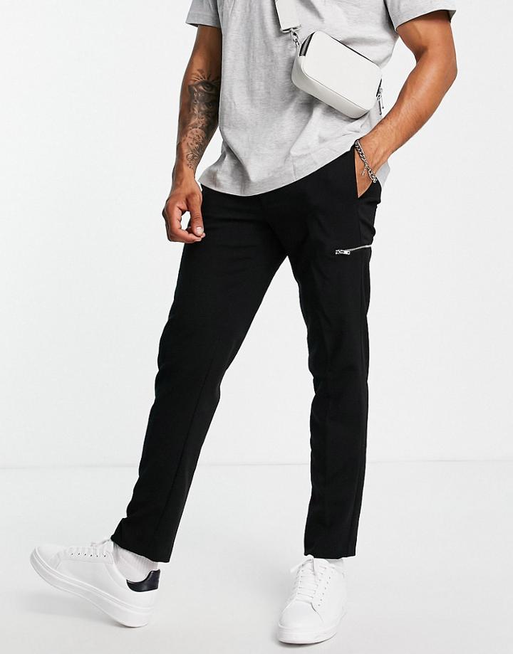 River Island Smart Zip Pocket Smart Pants In Black