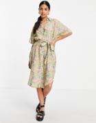Monki Mimmi Midi Shirt Dress In Garden Floral Print-multi