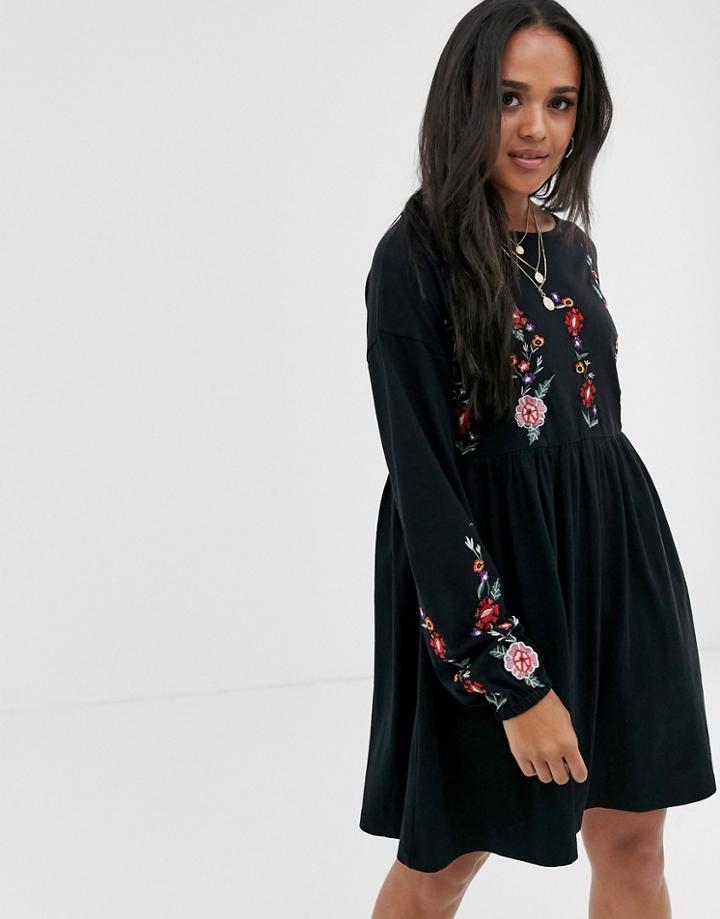 Asos Design Embroidered Smock Mini Dress