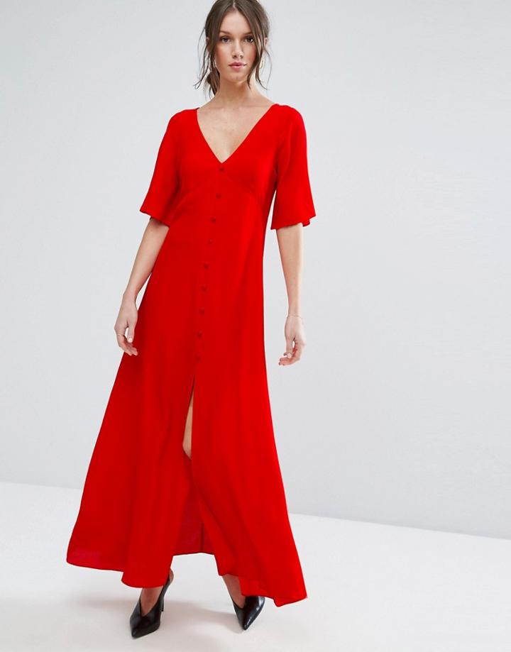 Asos Maxi Tea Dress With Button Through Detail - Red