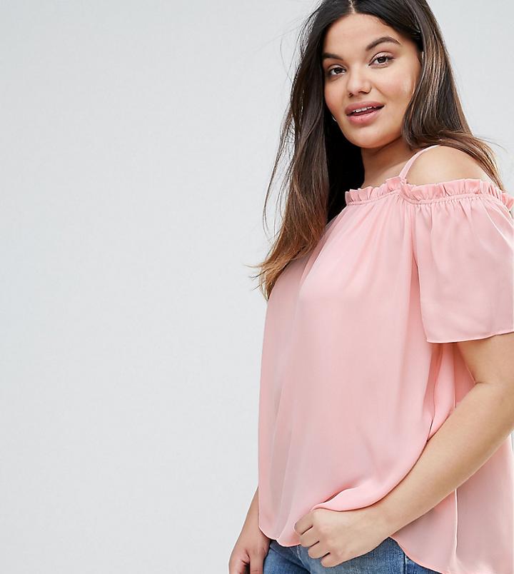 New Look Curve Frill Edge Bardot Top - Pink