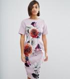 Asos Petite Smart Dress With V Back In Rose Placement Floral - Multi