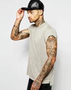 Asos Longline T-shirt In Linen Look With Cap Sleeve And Step Hem In Beige - Tawny