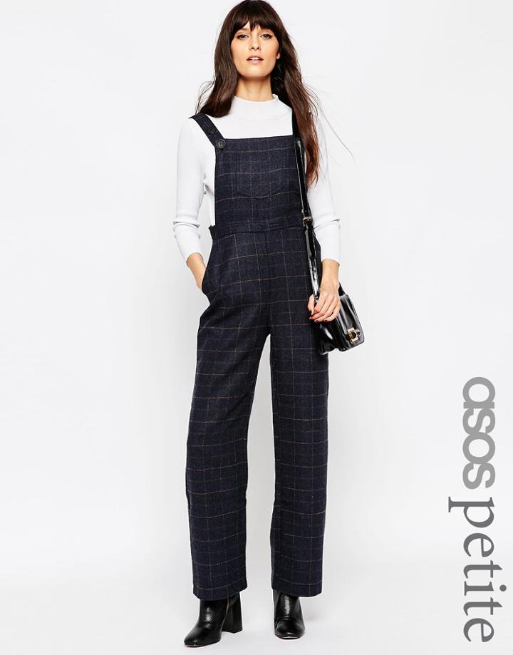 Asos Petite Exclusive Overall In Check - Navy
